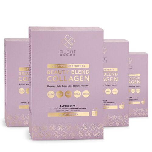 Beauty Blend Collageen Poeder – Elderberry – 4×30 sachets – 3+1 Gratis Aanbieding