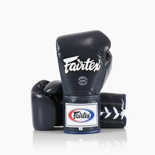 Fairtex BGL6 leren bokshandschoenen met veters blauw