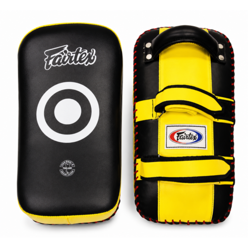Fairtex KPLC2 Curved Muay Thai kickpads zwart/geel paar