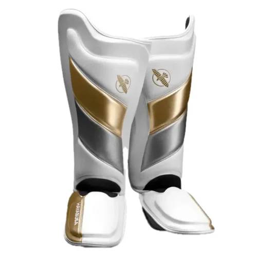 Hayabusa T3 kickboks scheenbeschermers wit goud